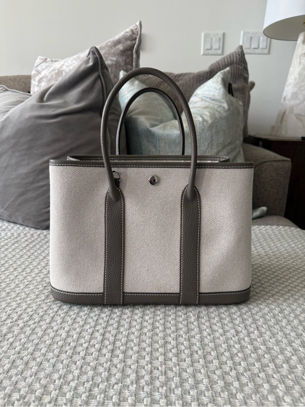 Classic Canvas Tote in Taupe and Dark Brown